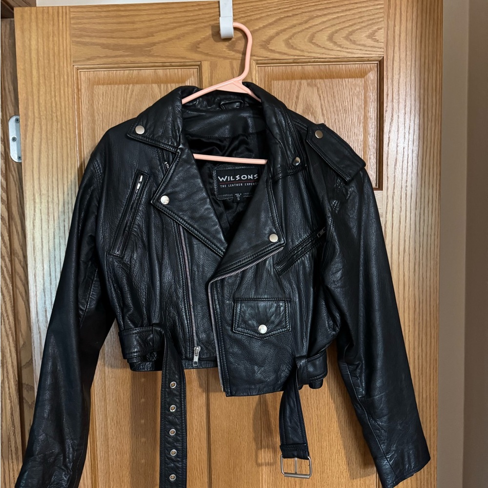 Wilson Black Cropped Leather Moto Jacket - Vintage